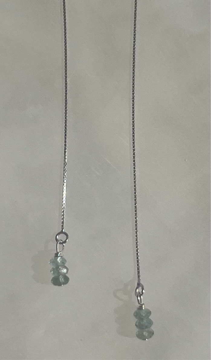 Silver Thread Earrings & Natural Aqua Gemstones