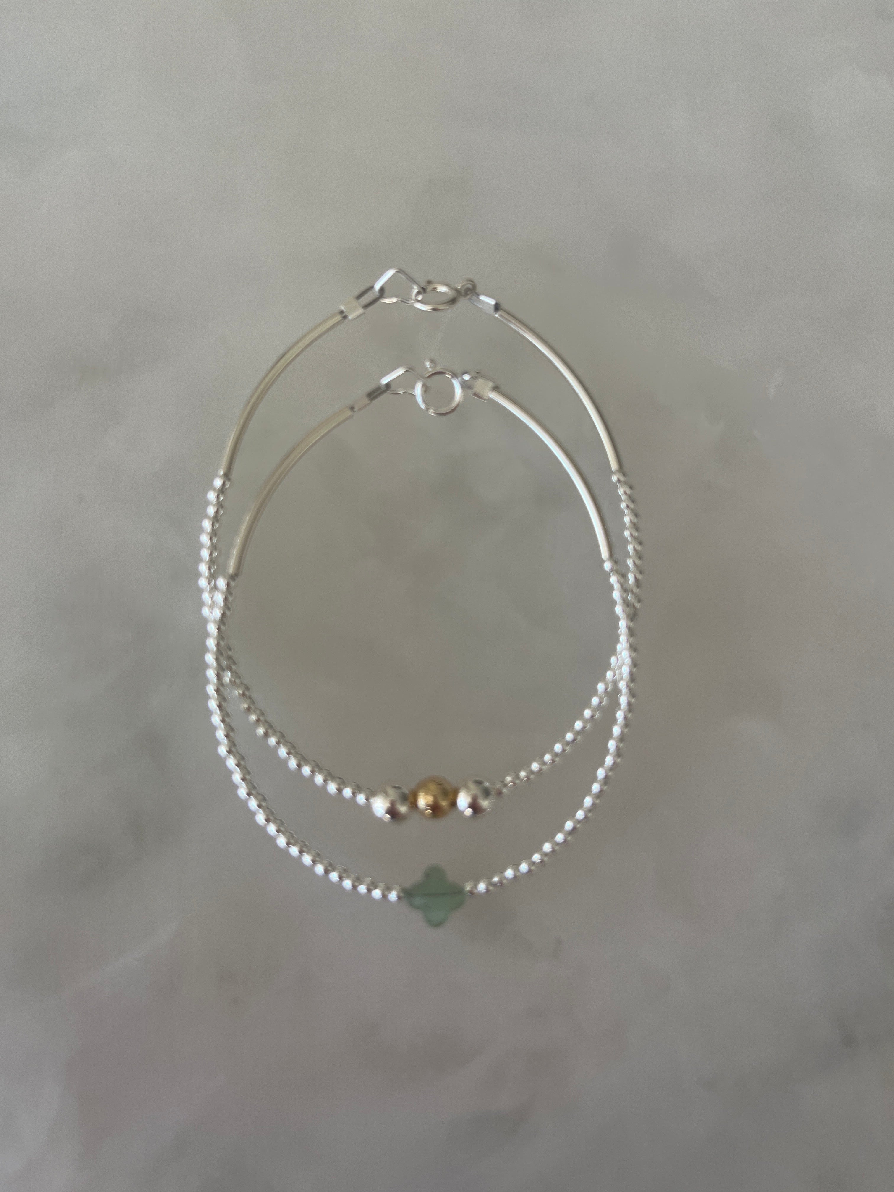 Silver Bracelet With Clover Clover chrysoprase