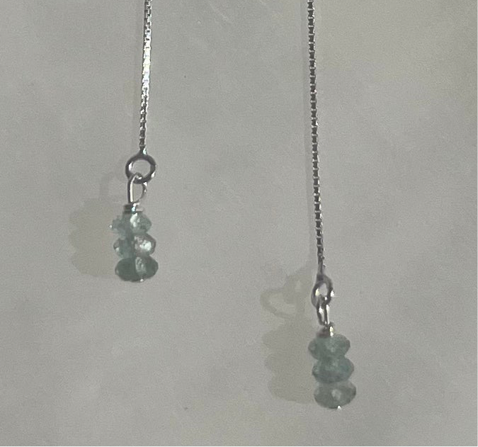 Silver Thread Earrings & Natural Aqua Gemstones