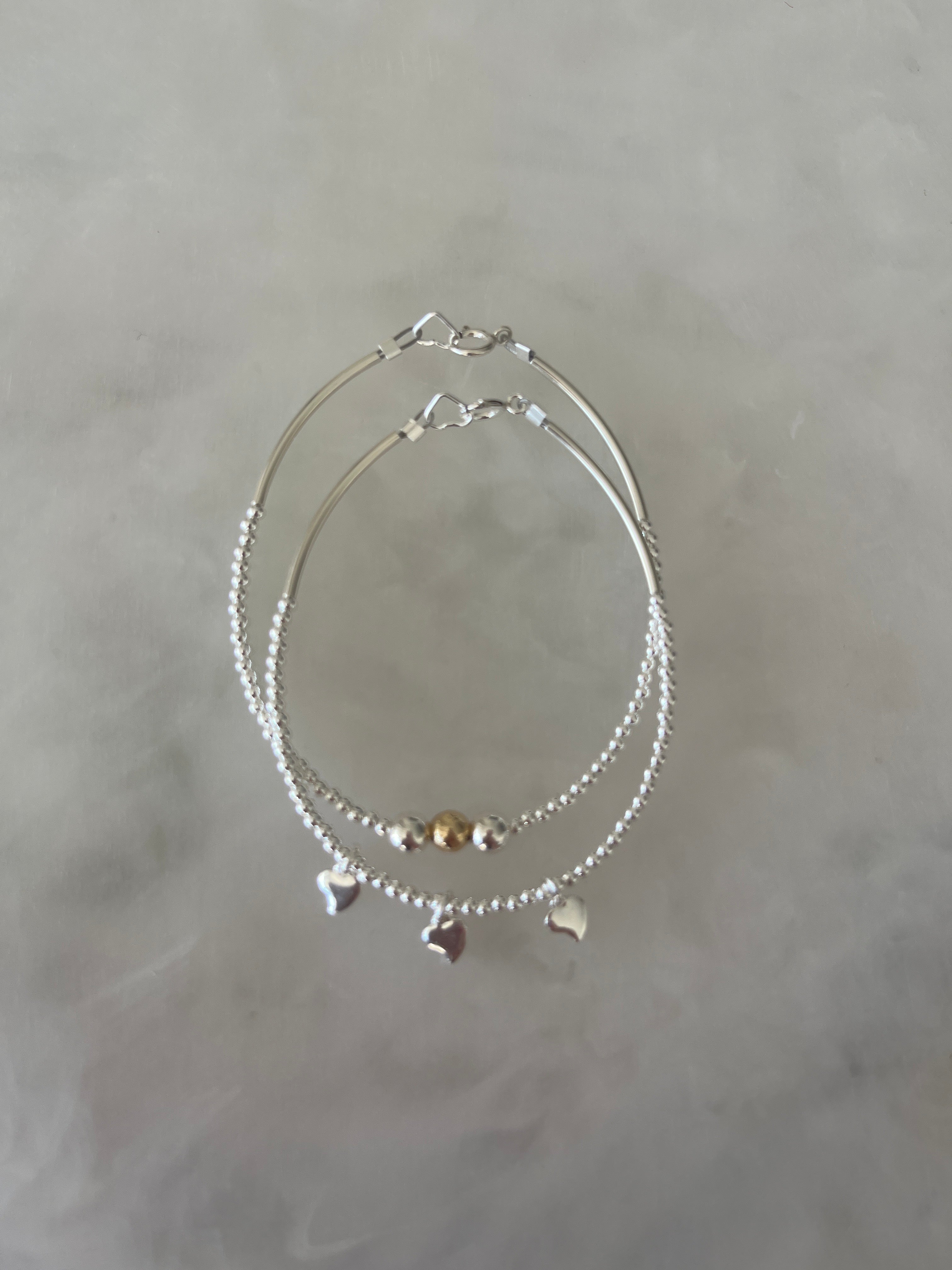 Solid Silver Three Heart Bracelet