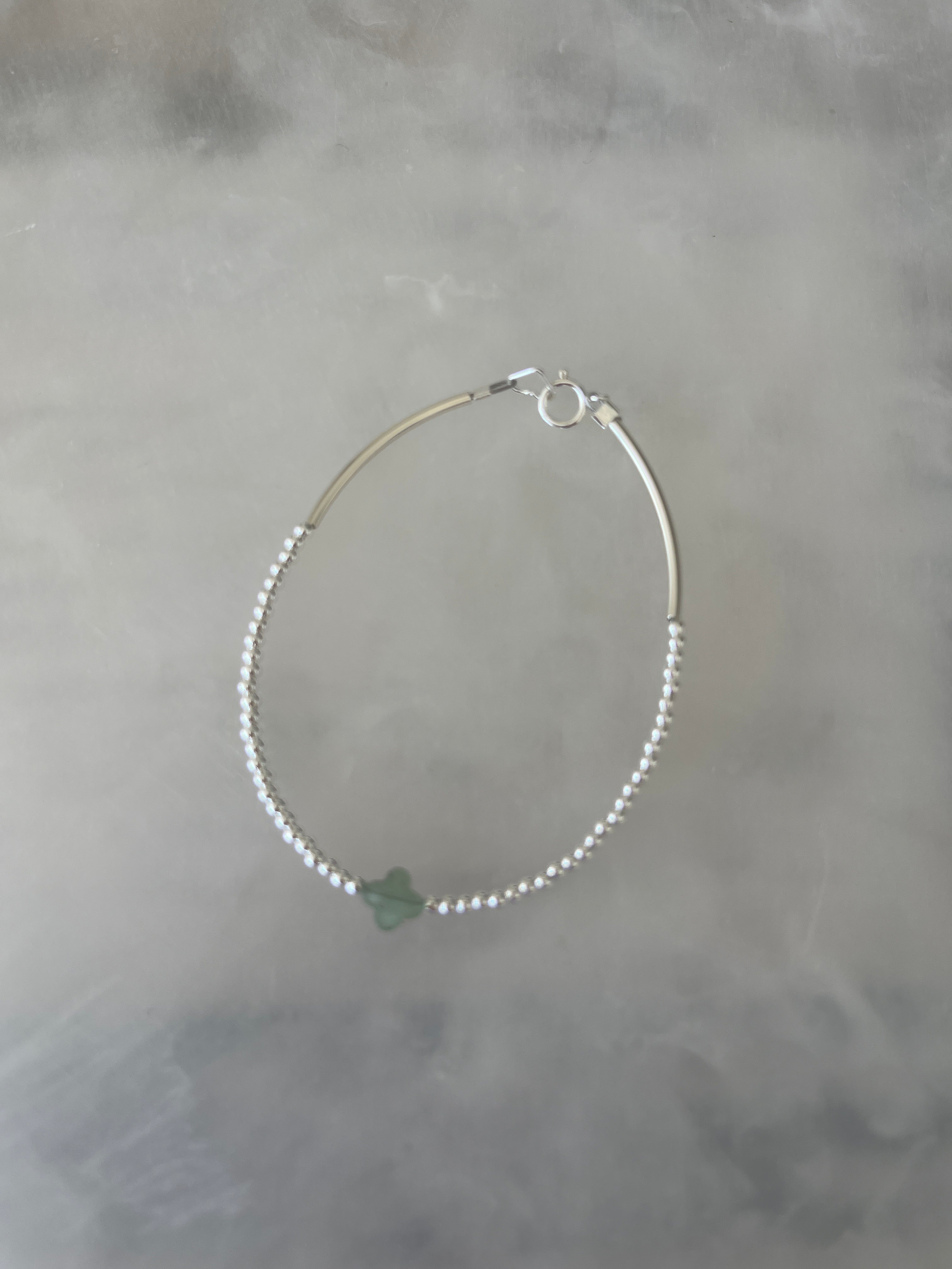Silver Bracelet With Clover Clover chrysoprase