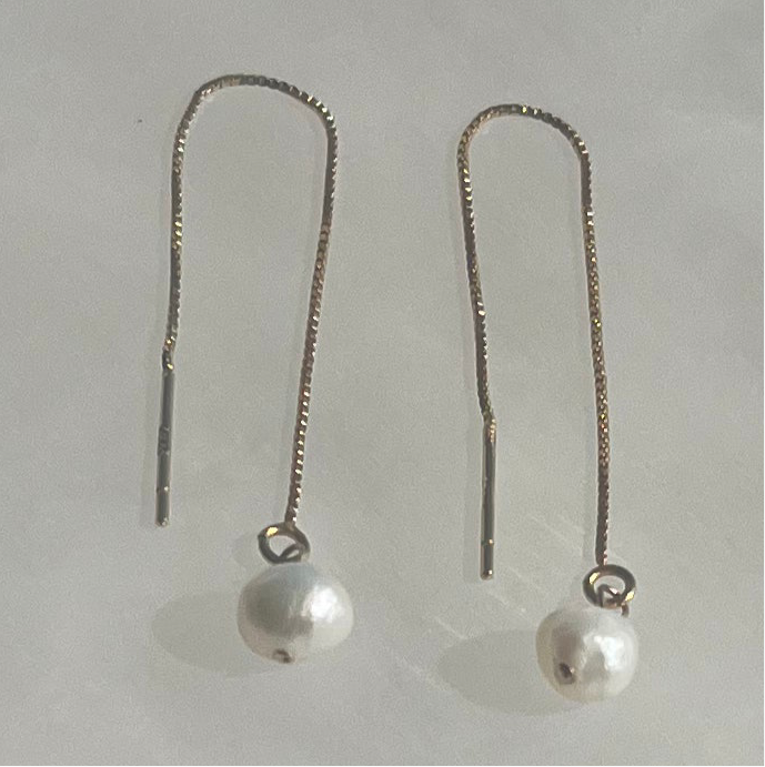 Gold Thread Earrings With Pearls