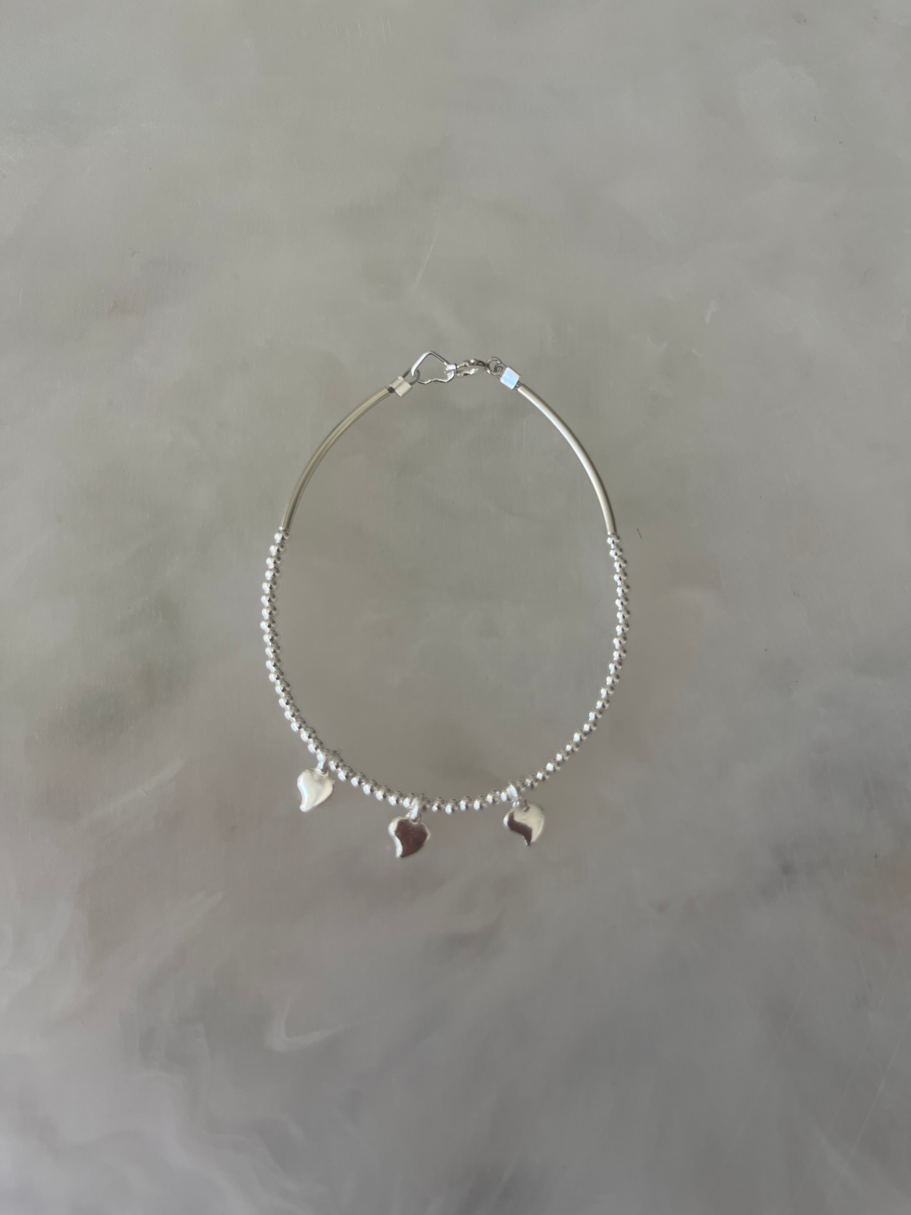 Solid Silver Three Heart Bracelet