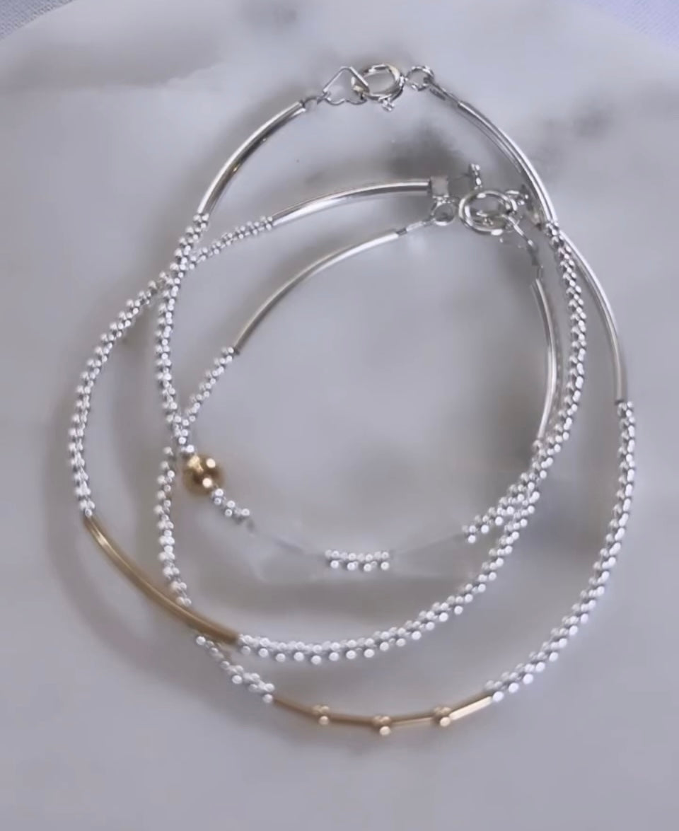 Solid Silver Petite Style Gold Bracelet