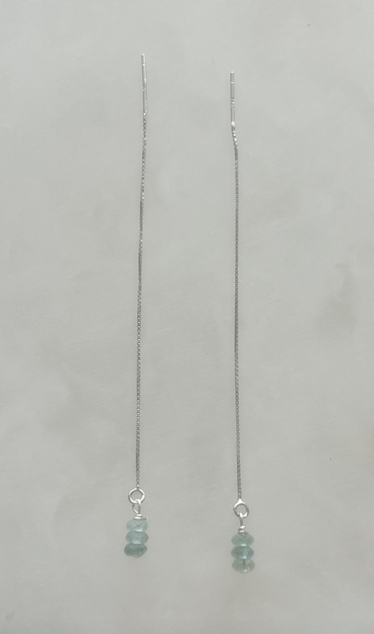 Silver Thread Earrings & Natural Aqua Gemstones