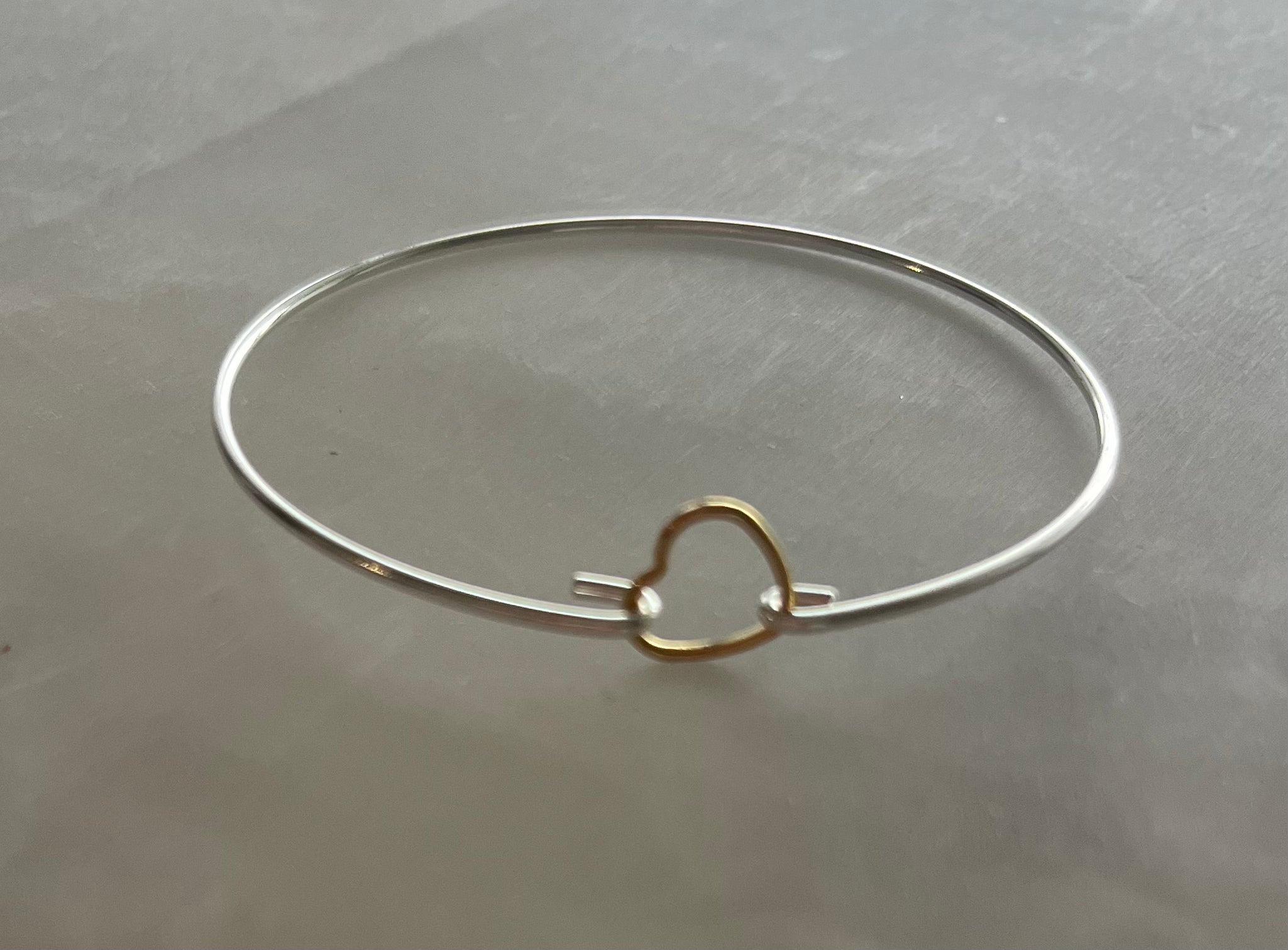 Solid Silver & Gold Heart Cuff Bangle