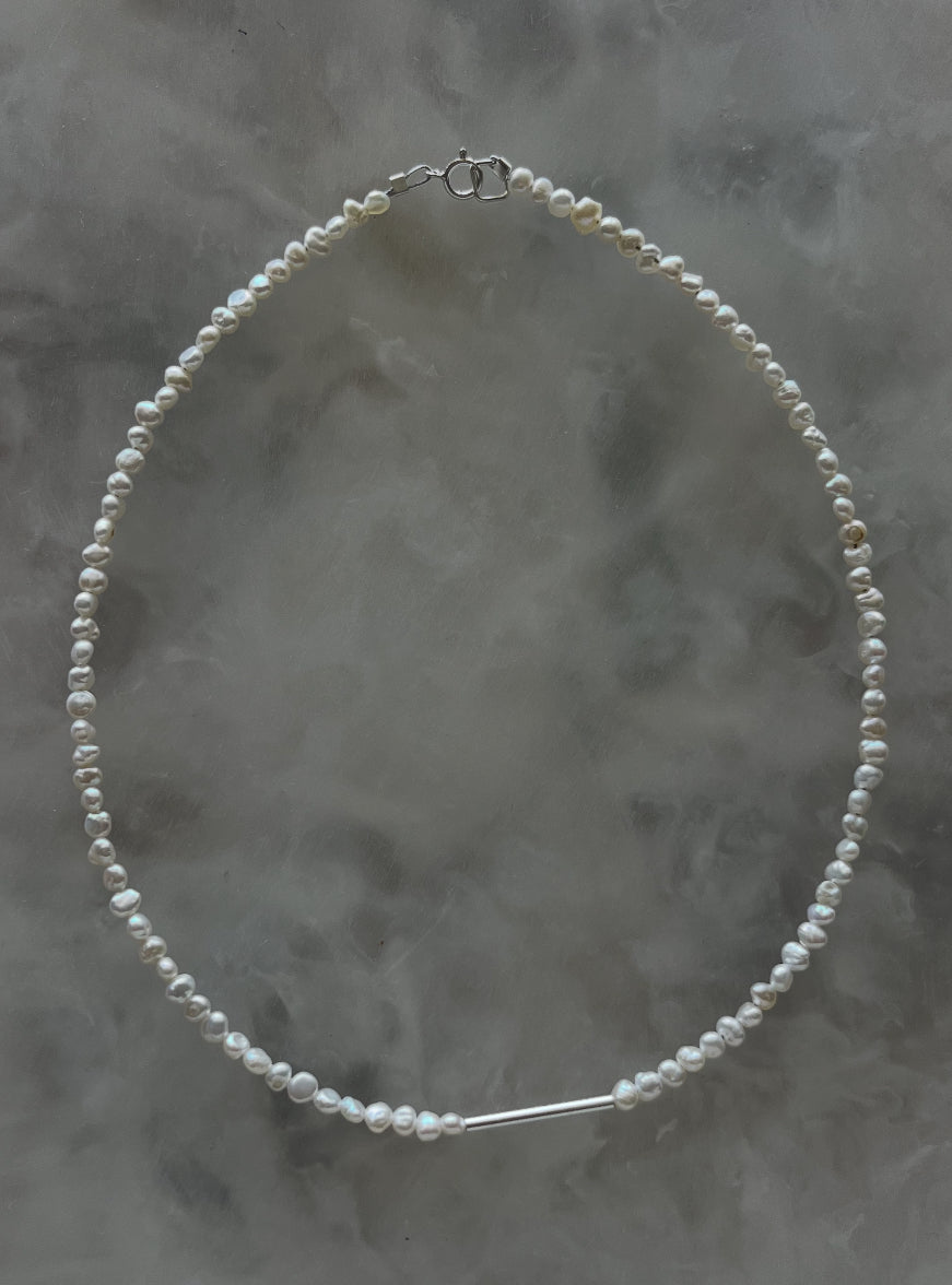 Solid Silver And Pearl Necklace