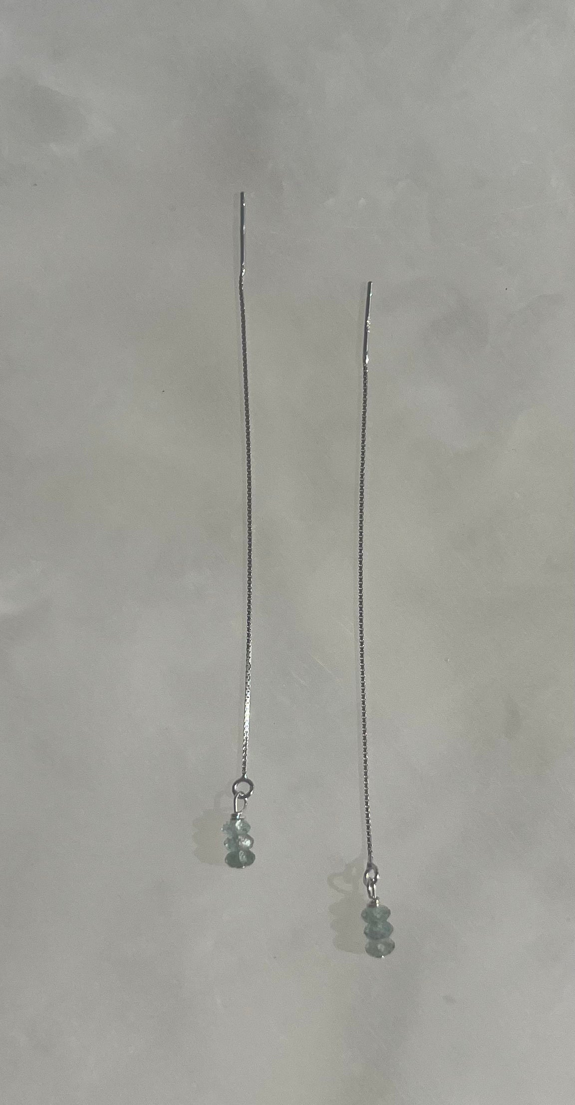 Silver Thread Earrings & Natural Aqua Gemstones