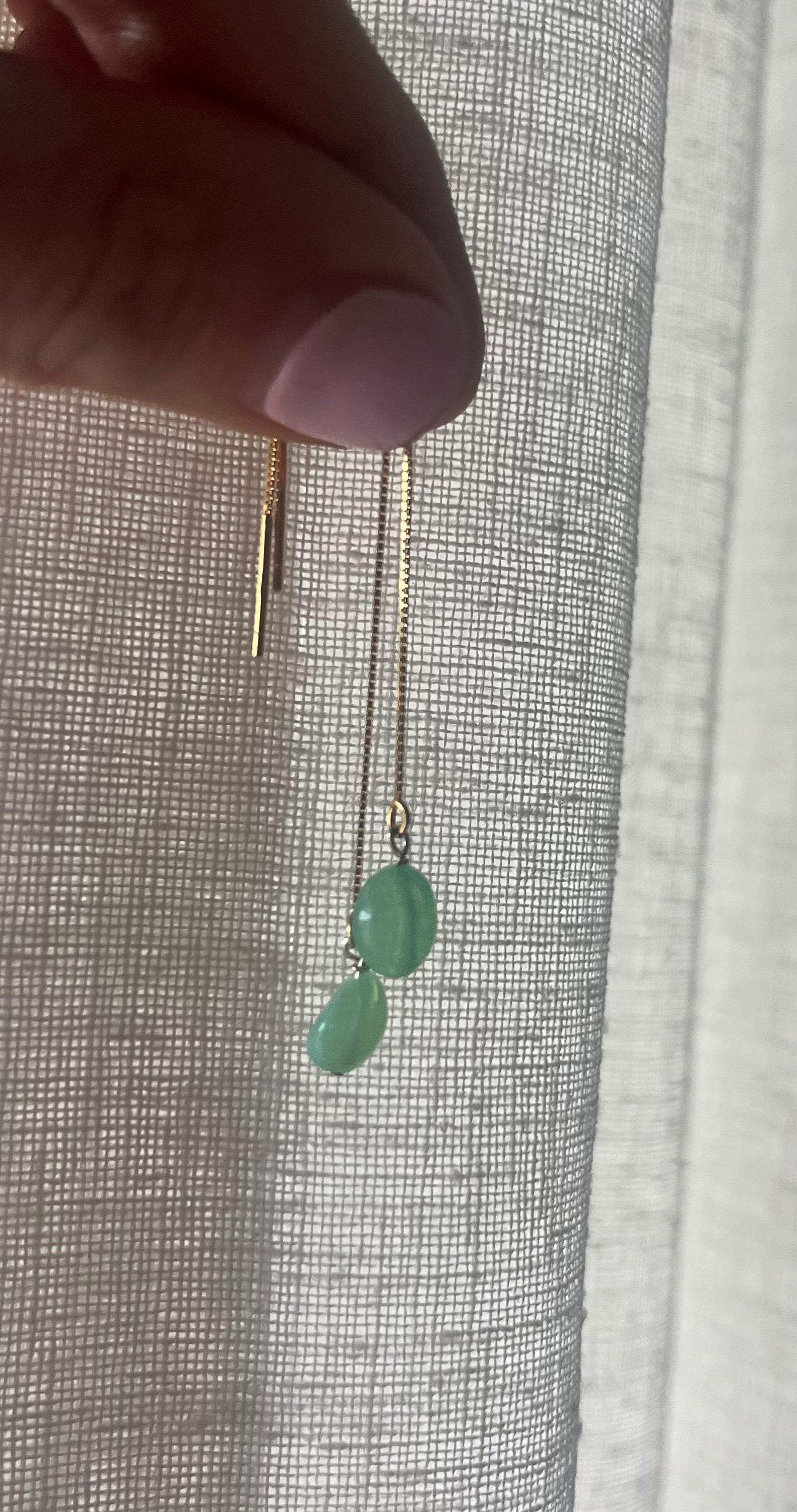 Natural Green Opal Thread Earrings