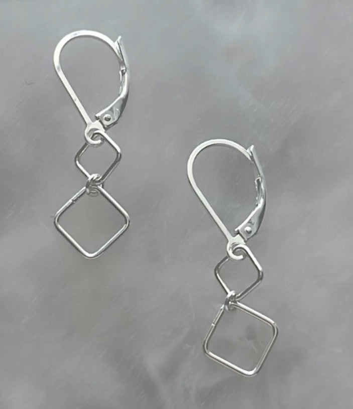 Solid silver double square earrings