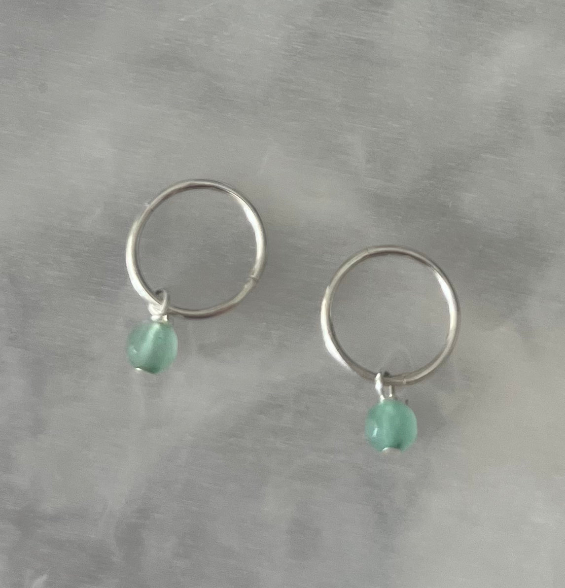 Silver Sleepers With Green Gemstone