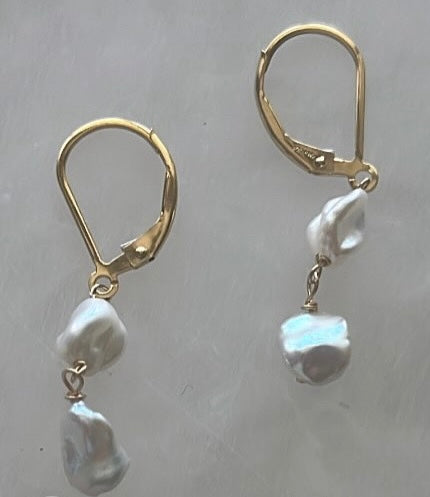 Golden Pearl Double Drop Earrings