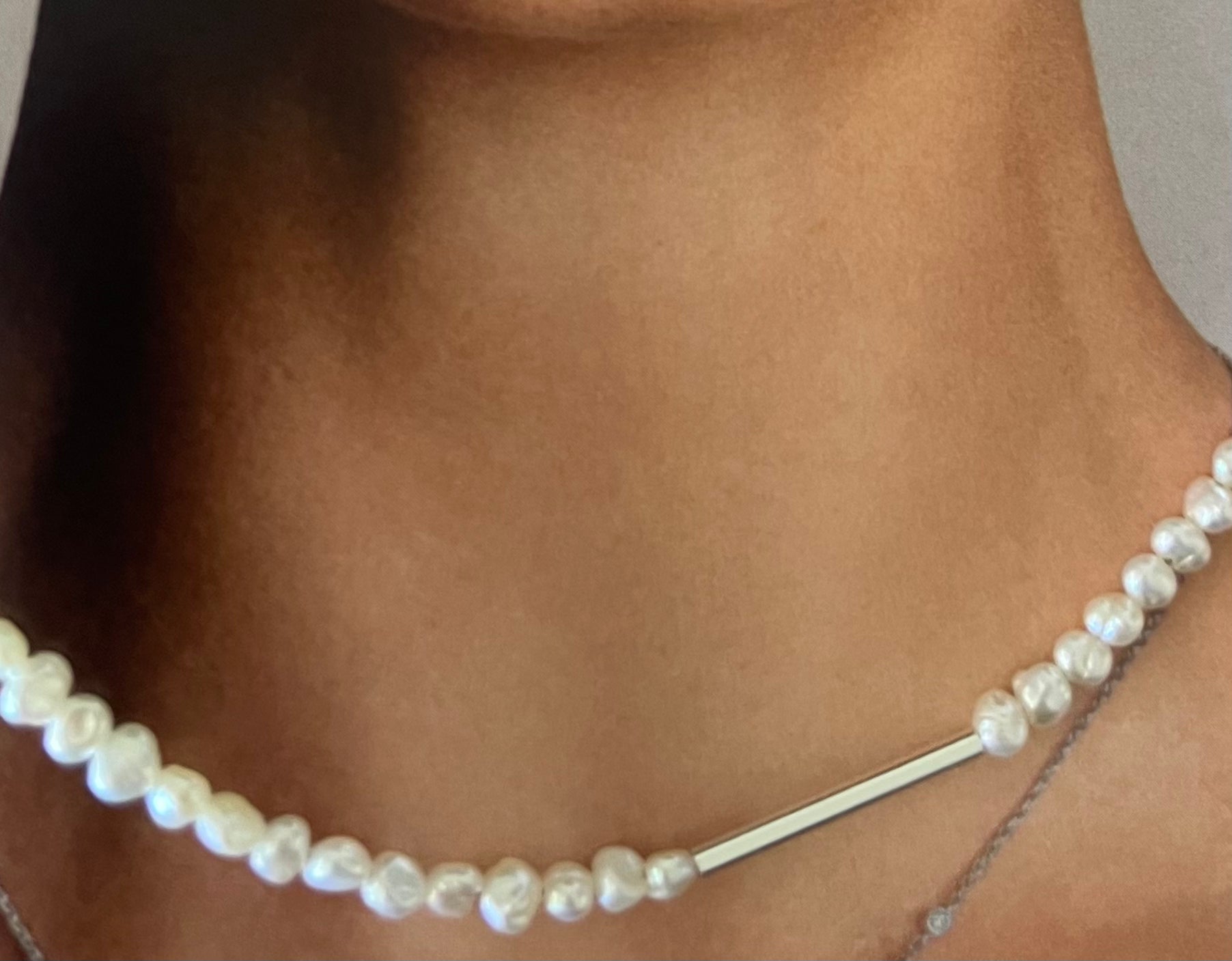 Solid Silver And Pearl Necklace