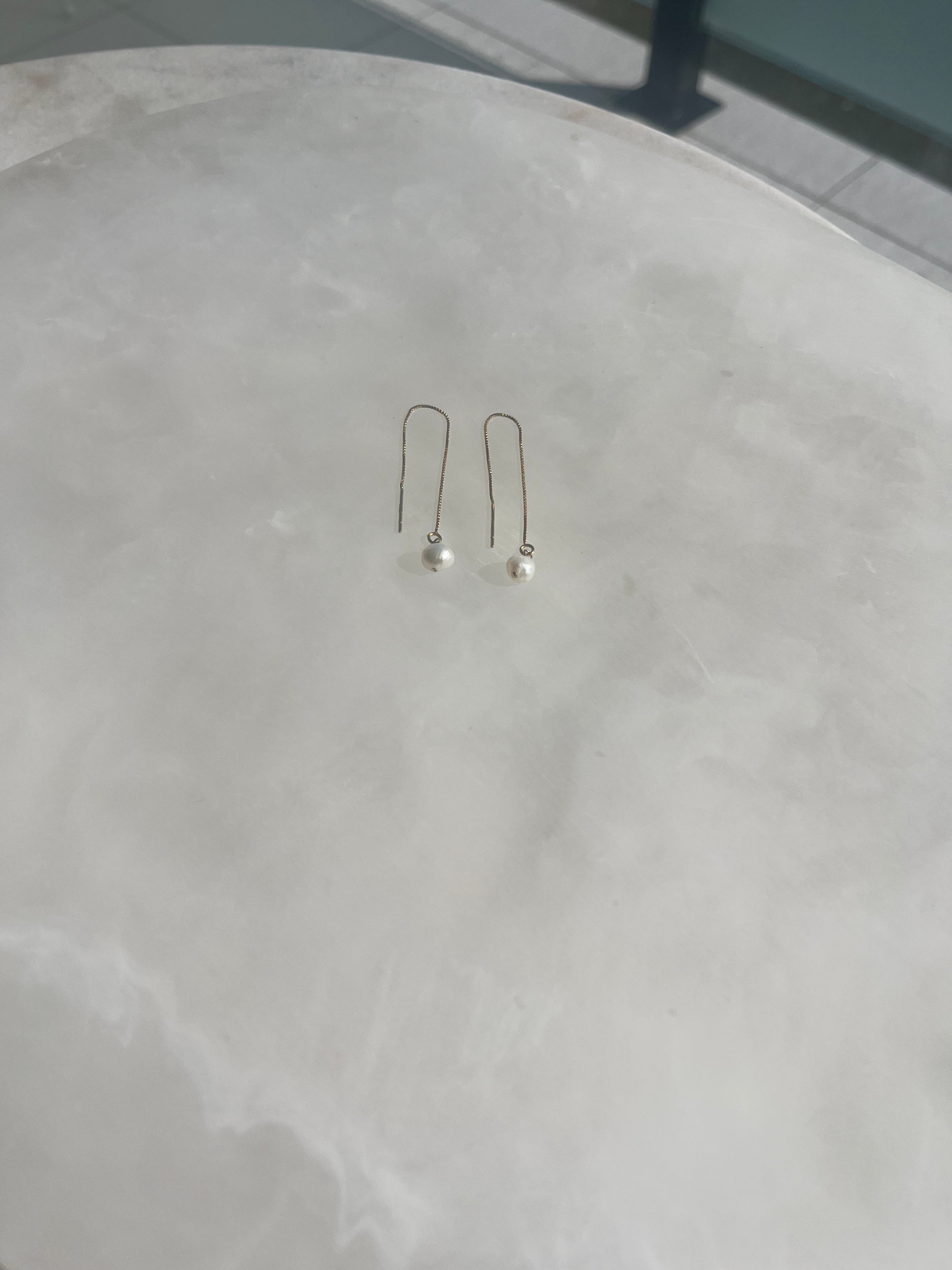 Gold Thread Earrings With Pearls