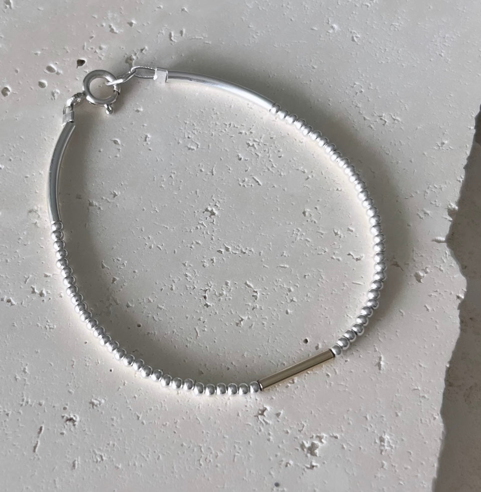 Solid Silver Gold Bar Bracelet