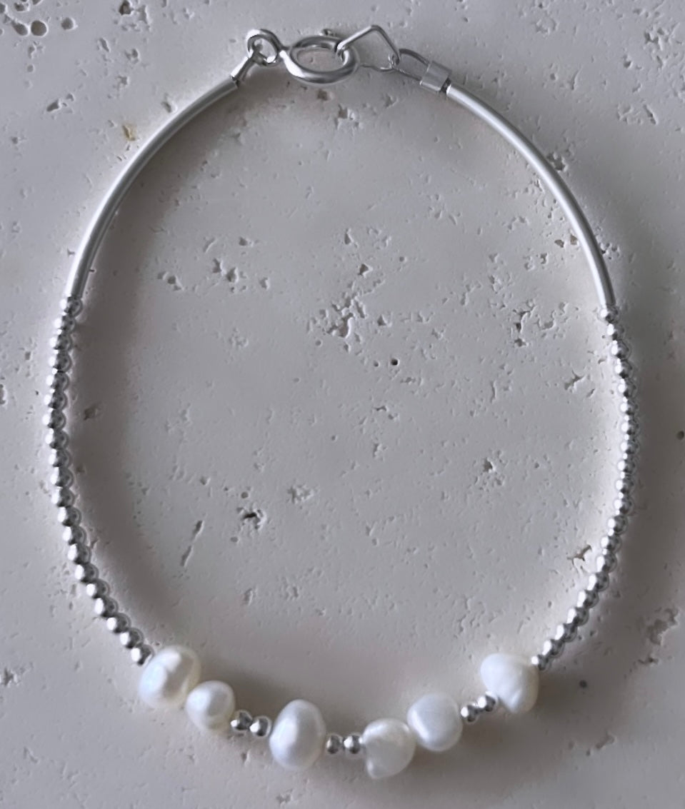 Solid Silver Pearl Bracelet