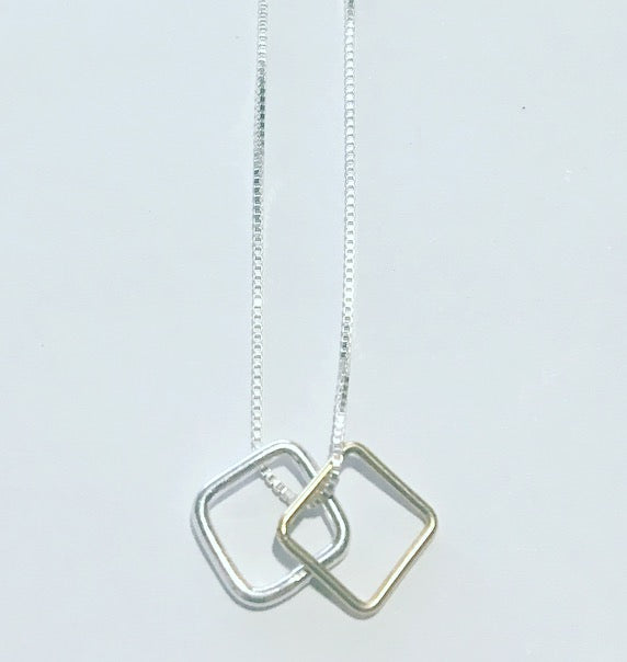 Stg. Silver & Yellow Gold Double Square Necklace