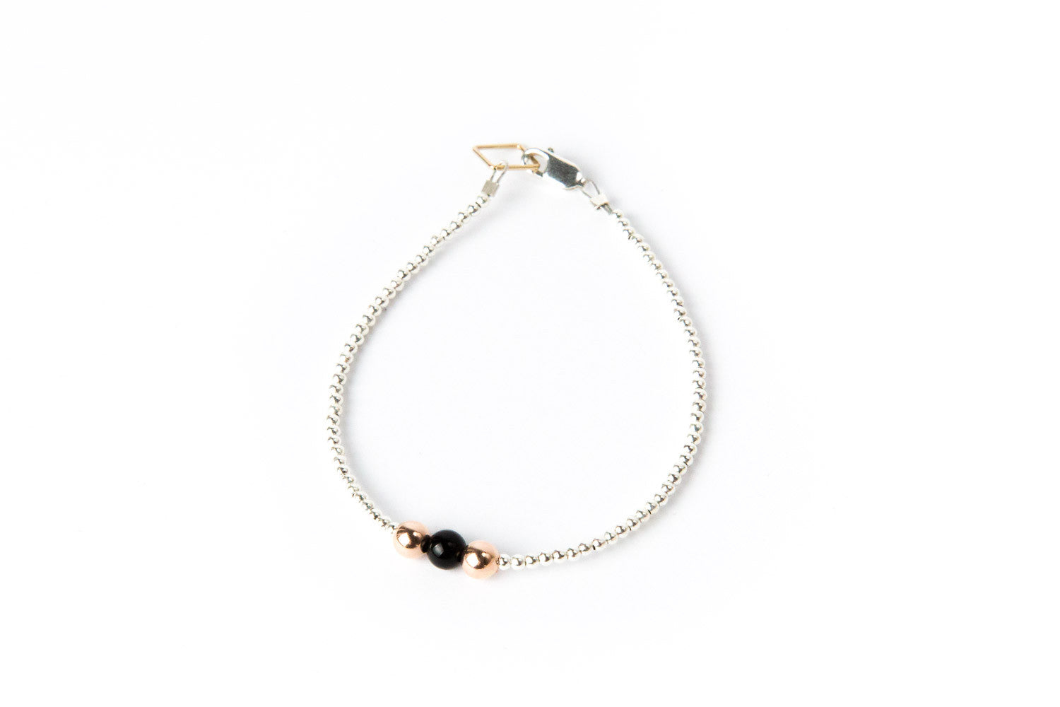 Sterling silver Rolled Gold Ball Bracelet + Black Onyx'