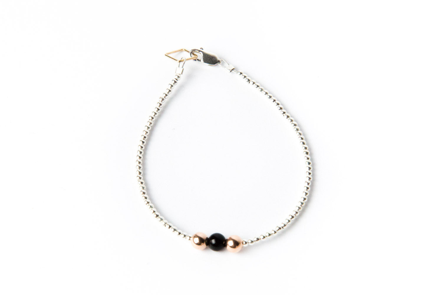 Sterling silver Rolled Gold Ball Bracelet + Black Onyx'