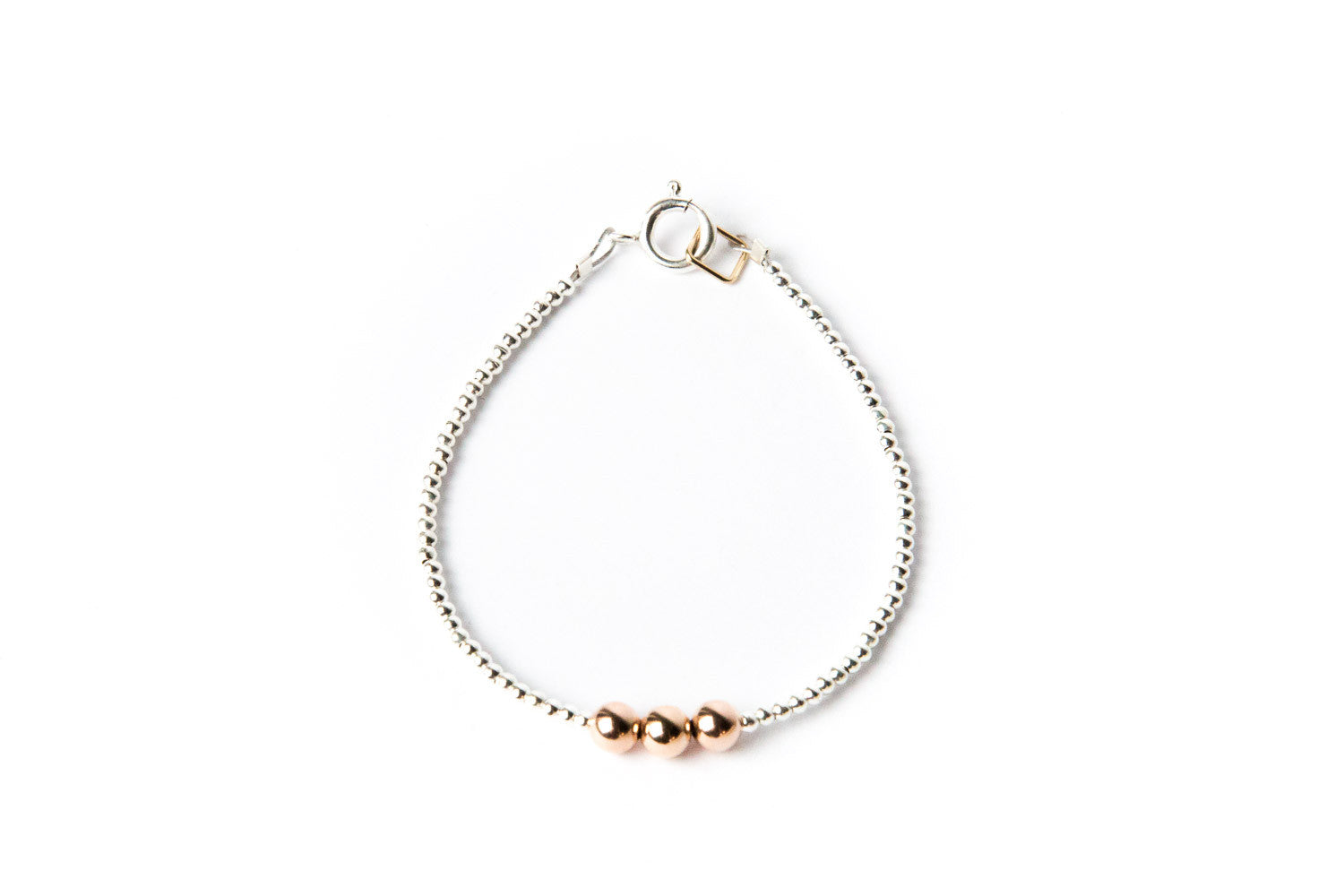 Sterling silver Rolled Gold Ball Bracelet '3 Rose Gold Balls'