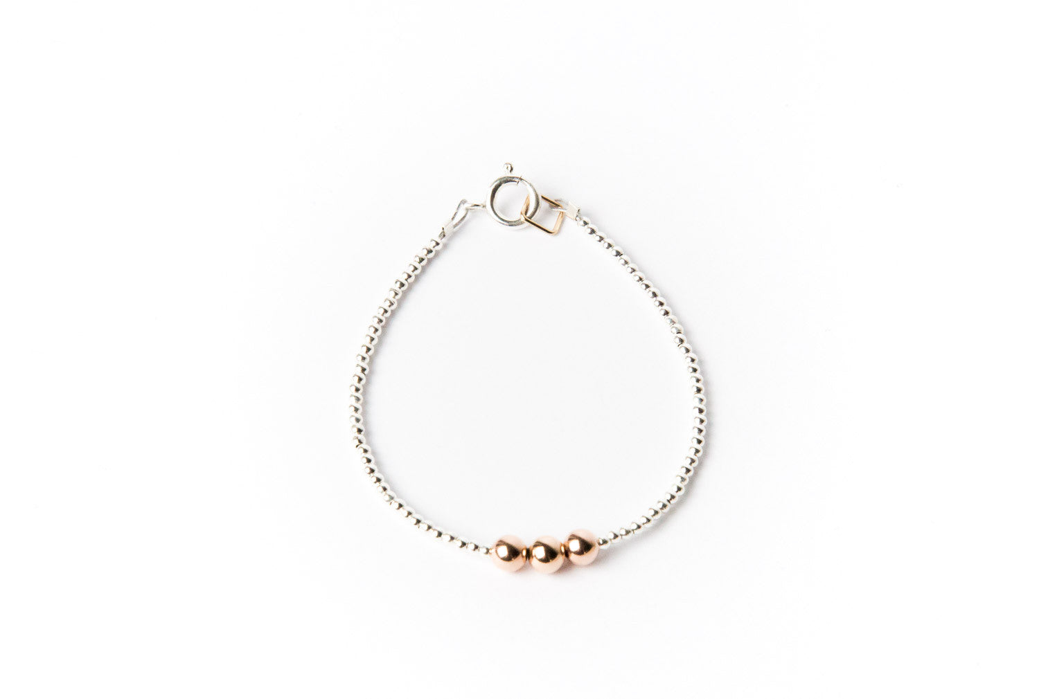 Sterling silver Rolled Gold Ball Bracelet '3 Rose Gold Balls'