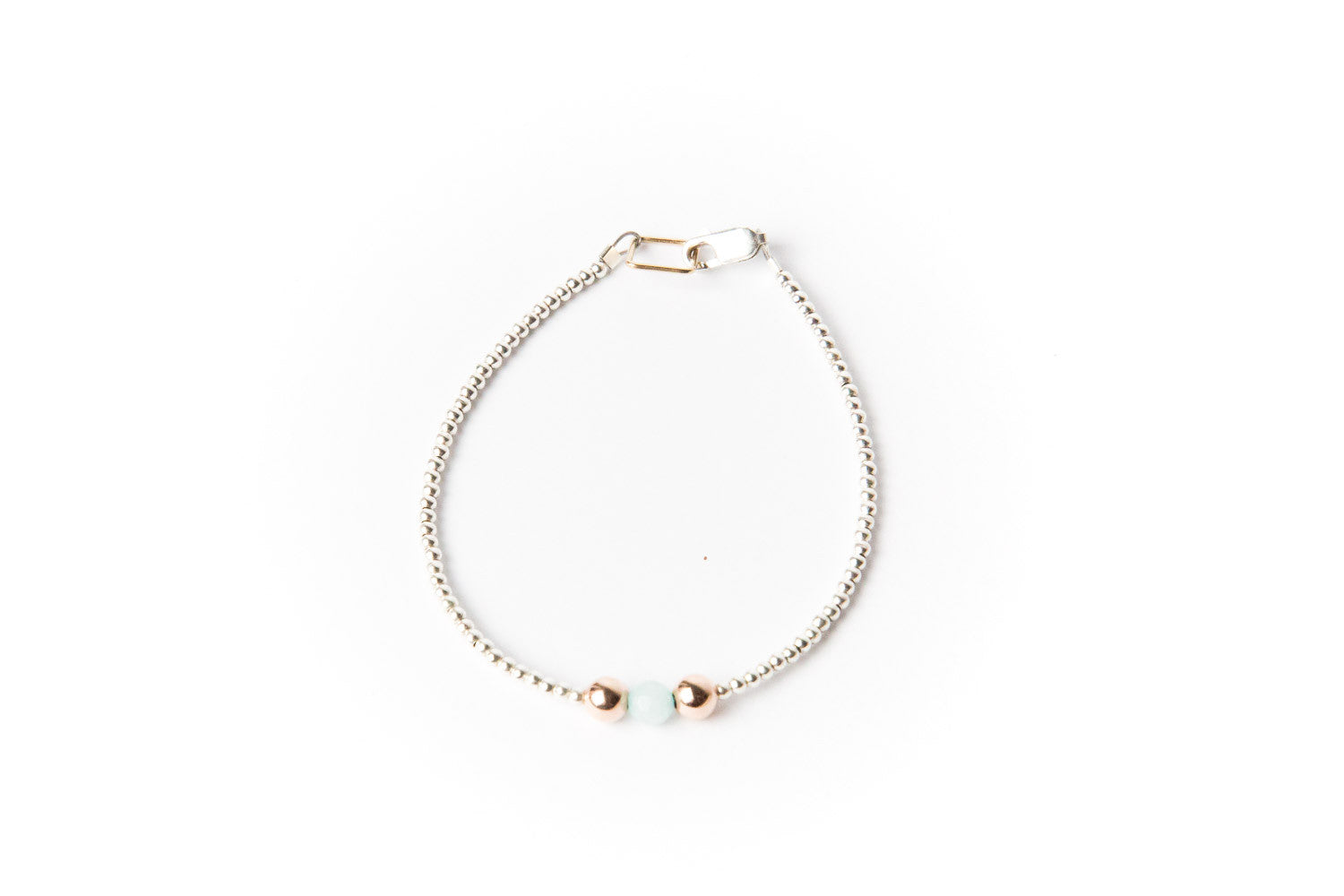 Sterling silver Rolled Gold Ball Bracelet 'Rose Gold + Aqua Amazonite'