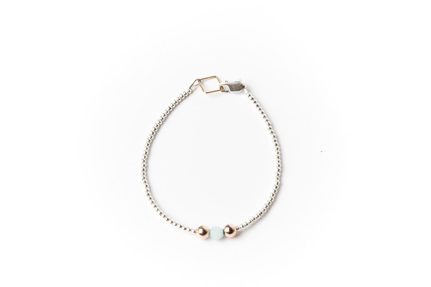 Sterling silver Rolled Gold Ball Bracelet 'Rose Gold + Aqua Amazonite'