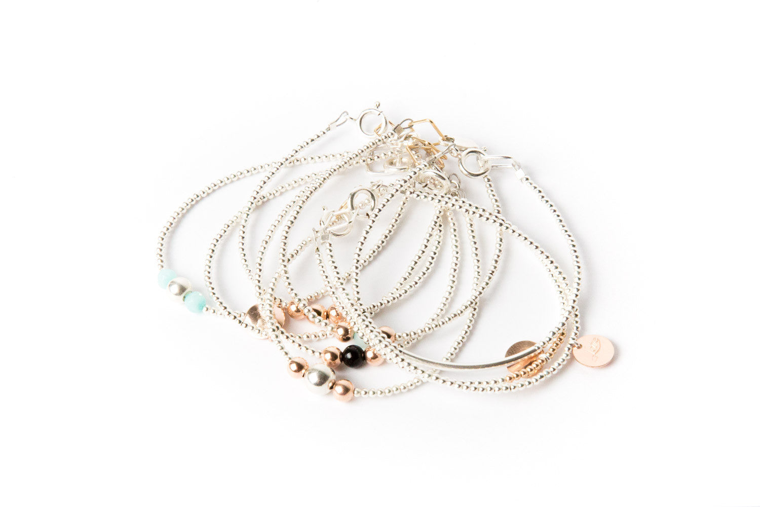 Silver ball Bracelet with Rose Gold Balls