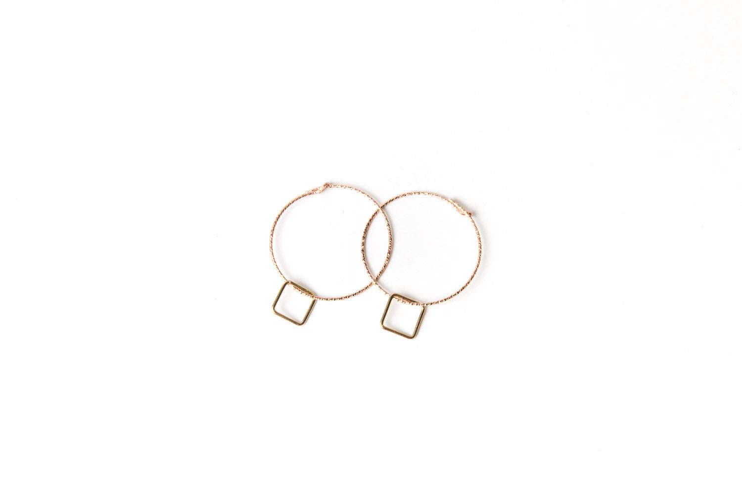 Rose Gold Sparkle Hoops With Gold Squares