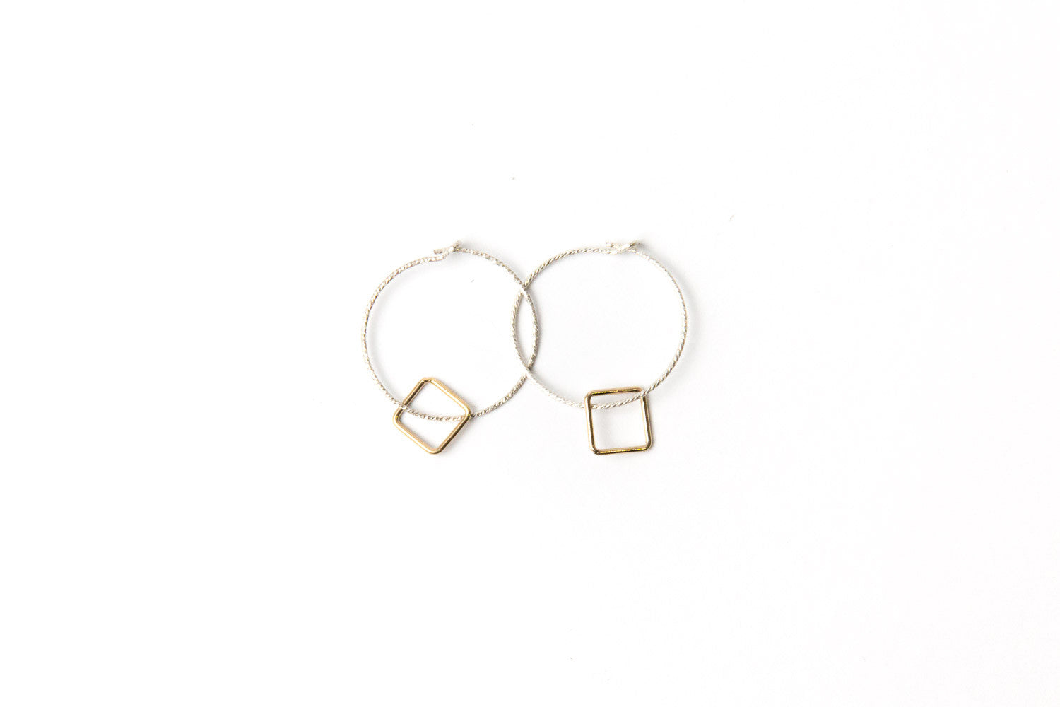 Silver Sparkle Hoops - Gold Squares