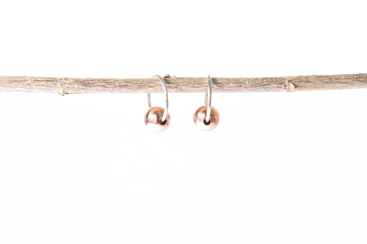 Sterling Silver Sleeper Earrings With 8mm Rose Gold Balls