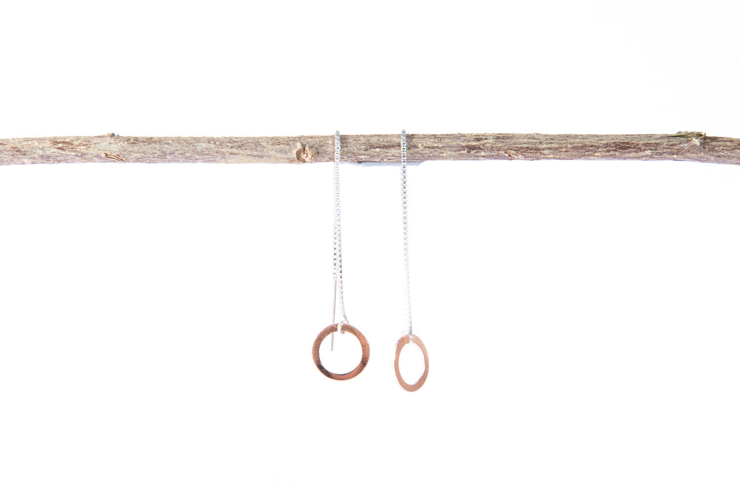 Thread earring with Rose Gold Hoop Drop