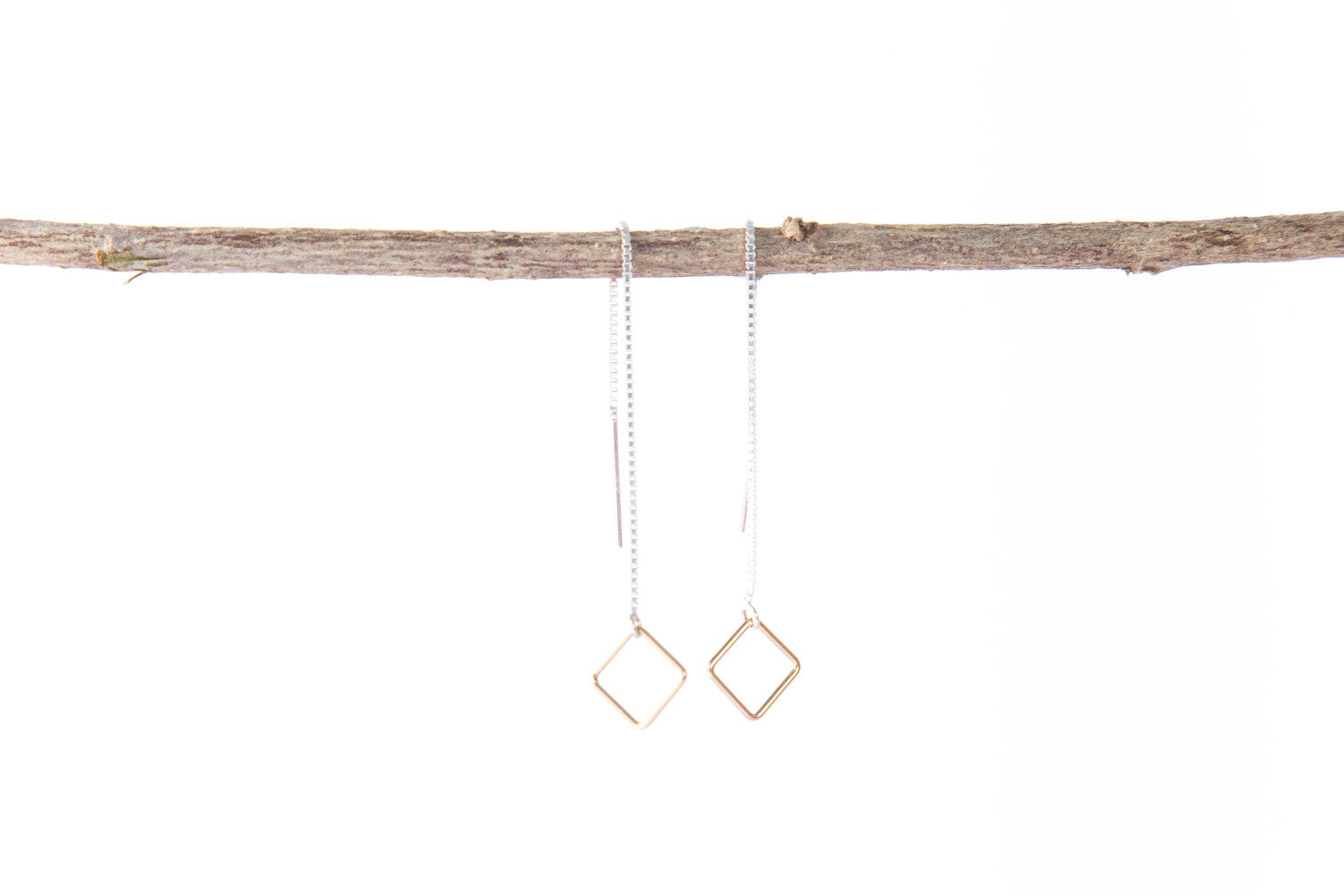 Thread earring with Gold Square Drop