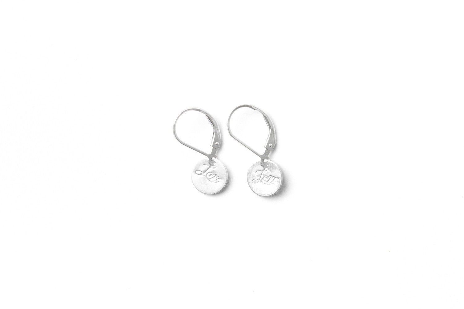 Stg Silver "LOVE" Disc Earrings