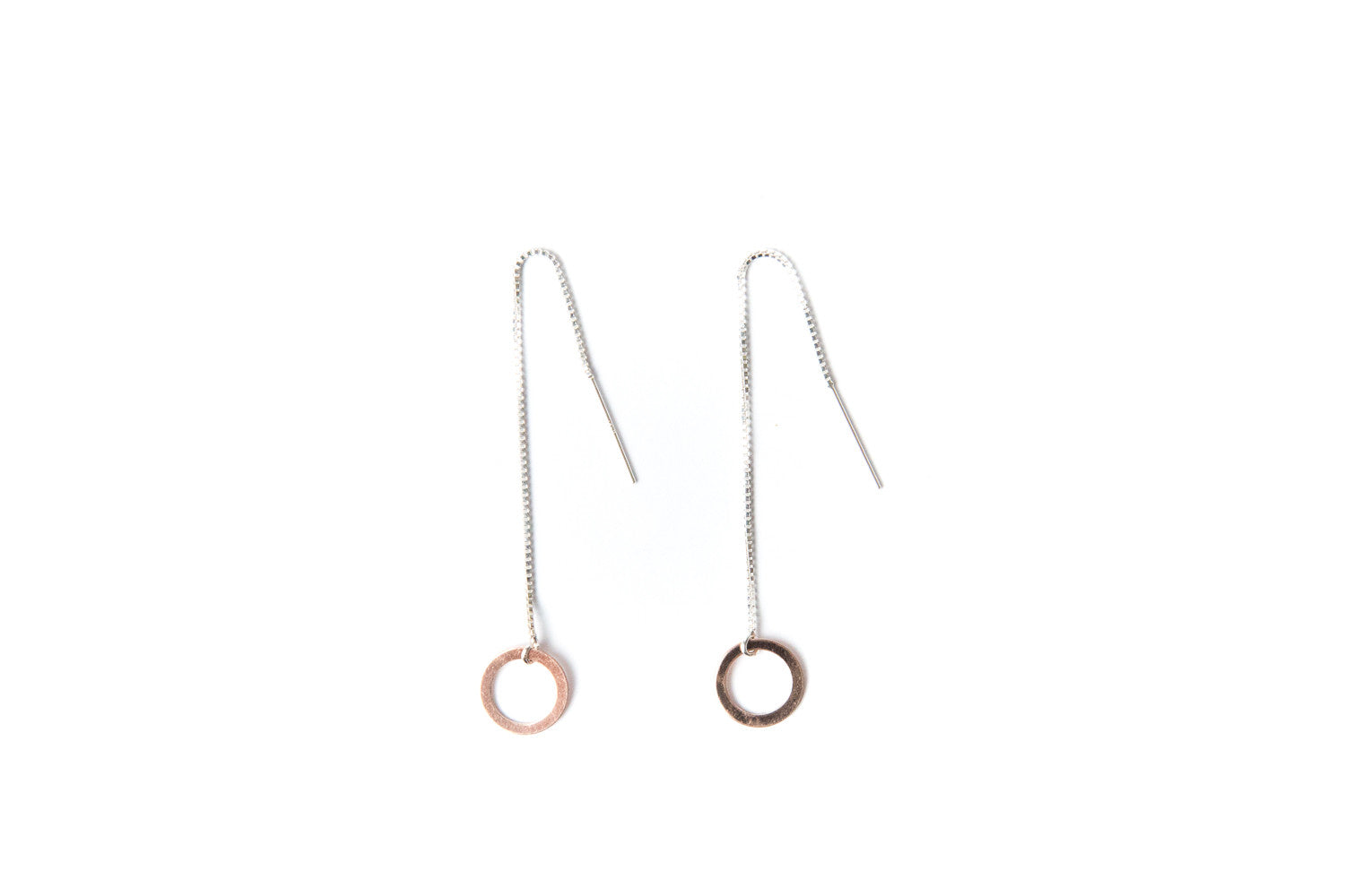 Thread earring with Rose Gold Hoop Drop