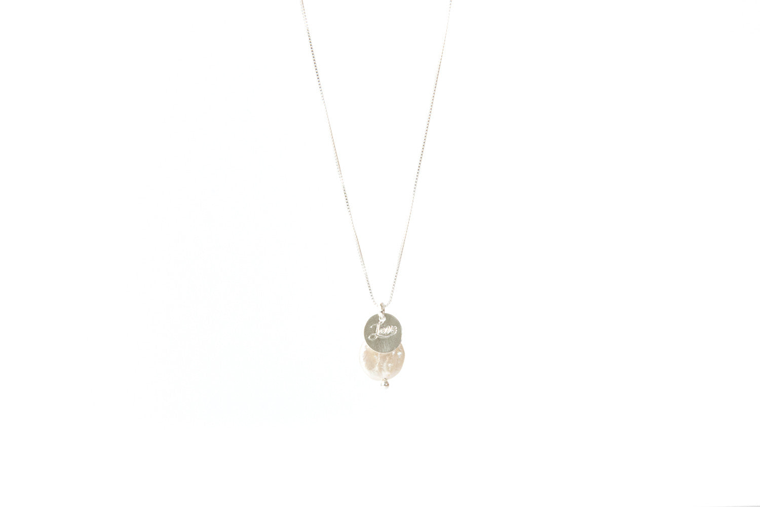 Silver Love Tag with Baroque Pearl Necklace