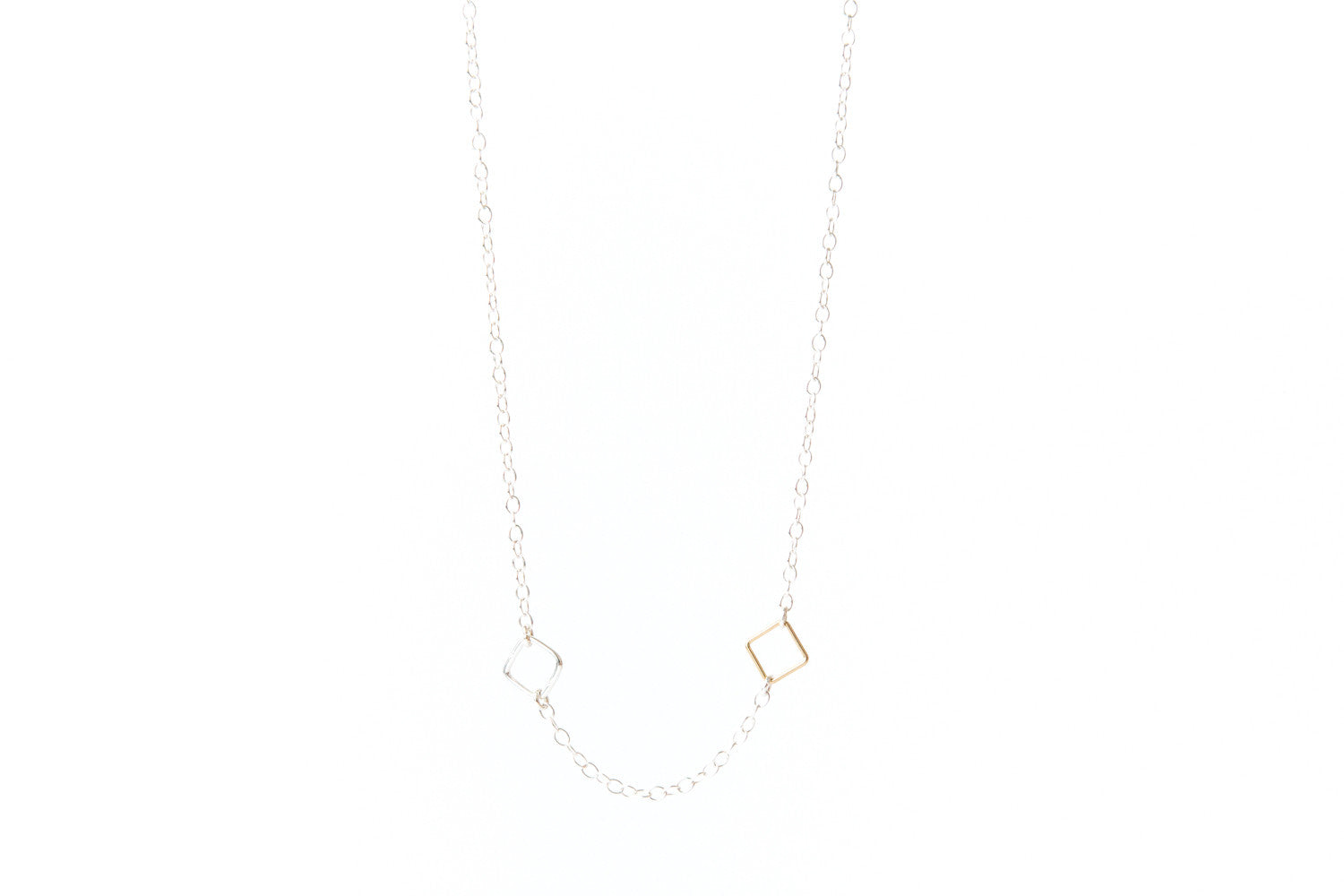 Sterling Silver Necklace with Gold + Silver Squares