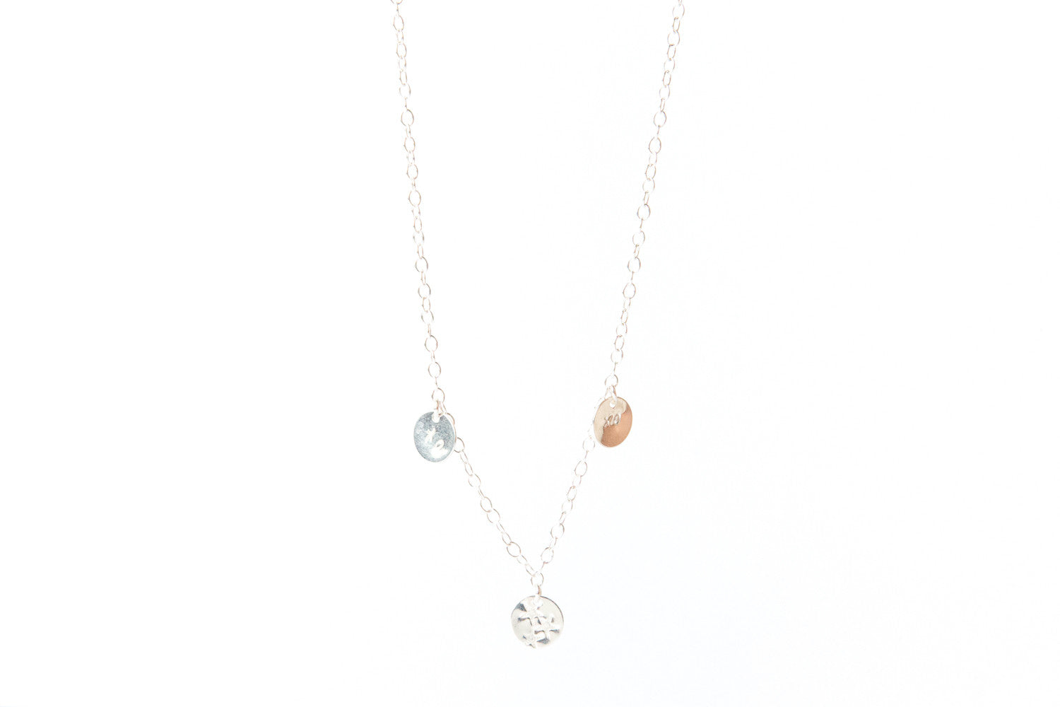 Stg Silver Necklace With Three Discs Hand Stamped