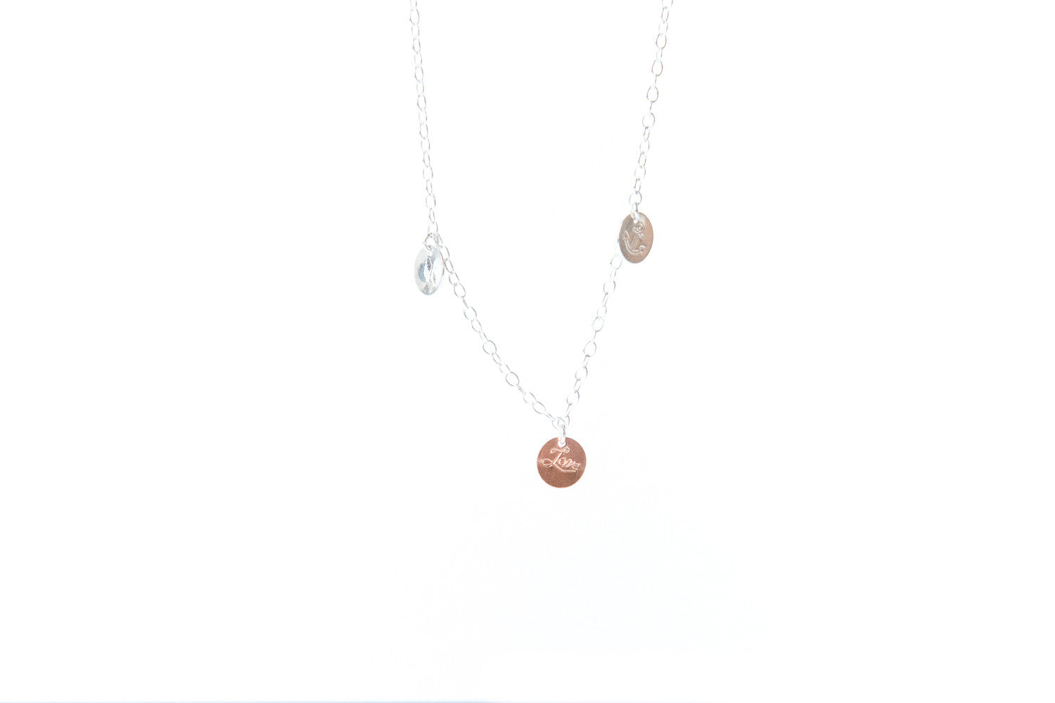Stg Silver & Rose Gold Necklace with Three Hand stamped Discs