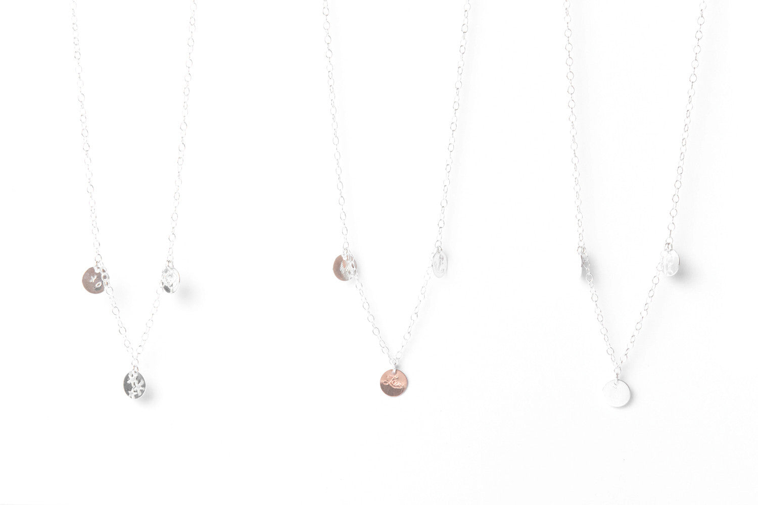 Stg Silver & Rose Gold Necklace with Three Hand stamped Discs