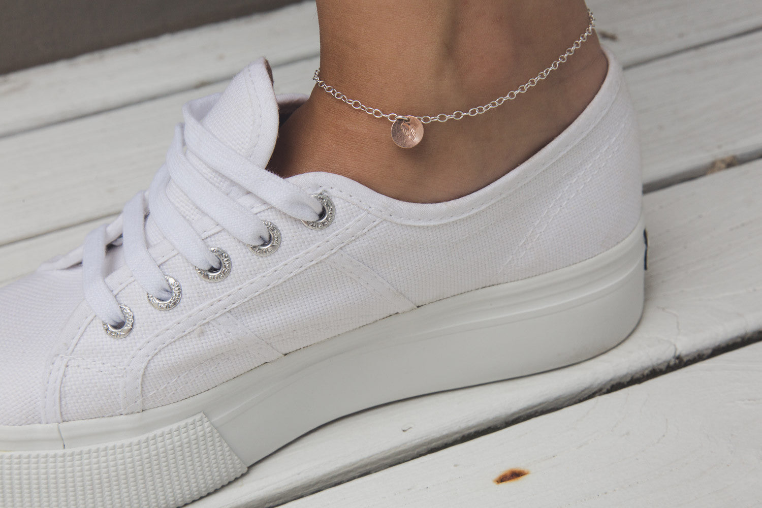 Oval Chain Anklet- Rose Gold 'Angel' Wings