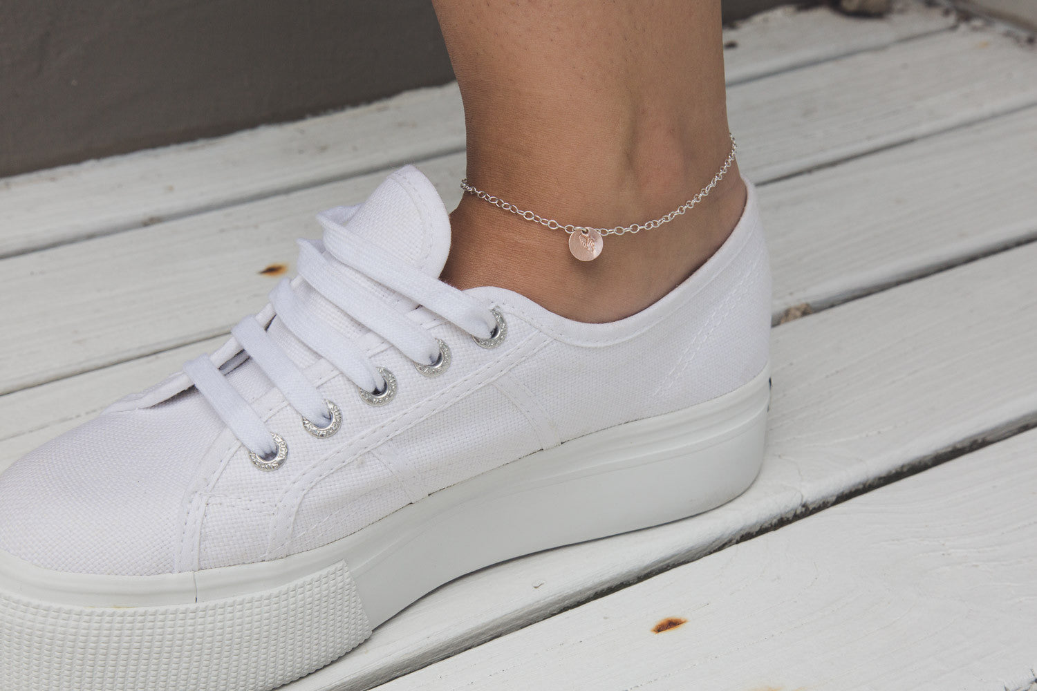 Oval Chain Anklet- Rose Gold 'Angel' Wings