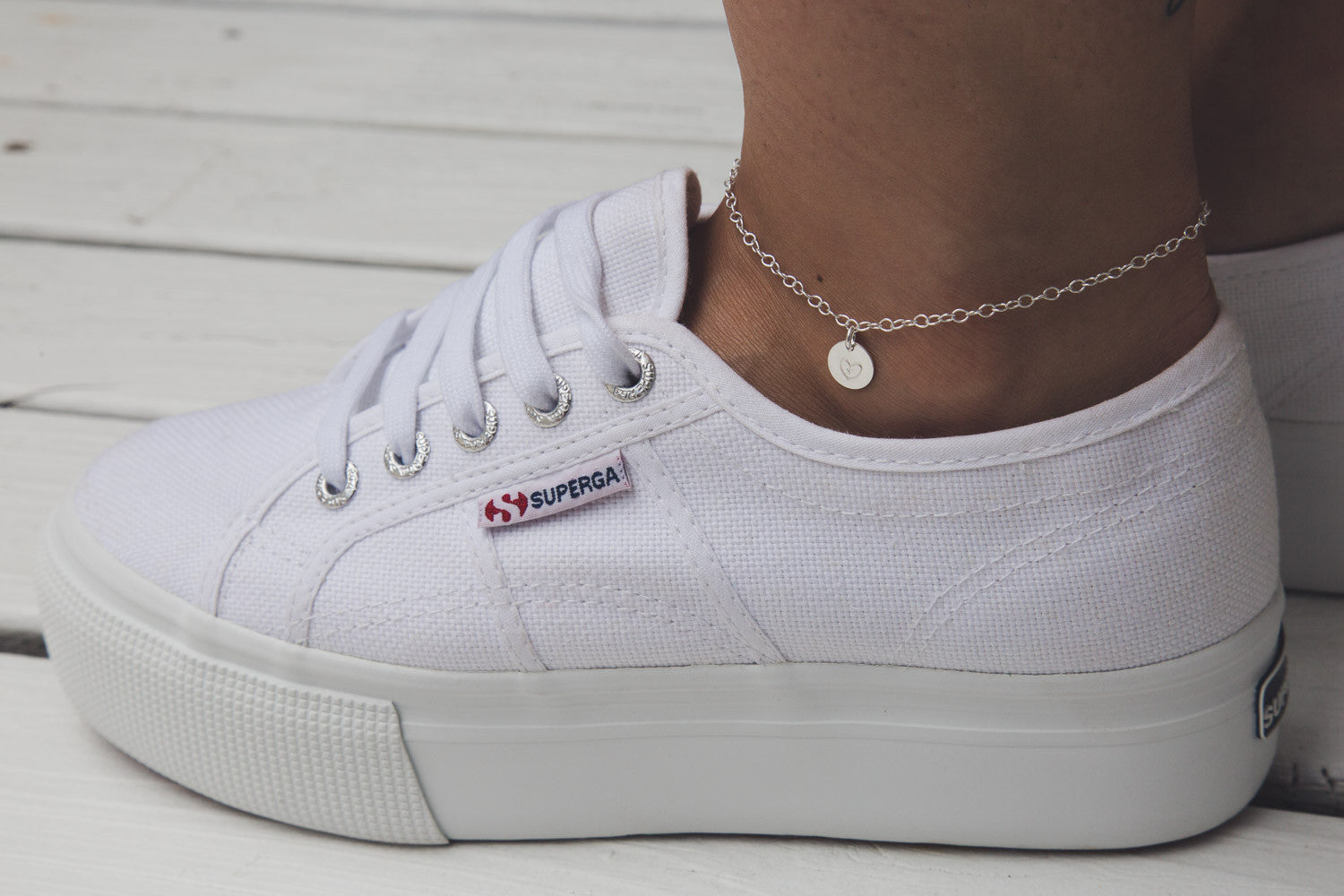 Oval Chain Anklet- Silver 'Angel' wings