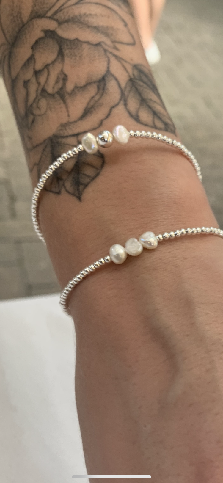 Silver 3 seed pearl single bracelet