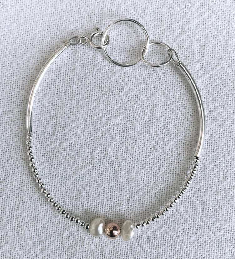 Silver 925 with rose gold ball and natural seed pearls