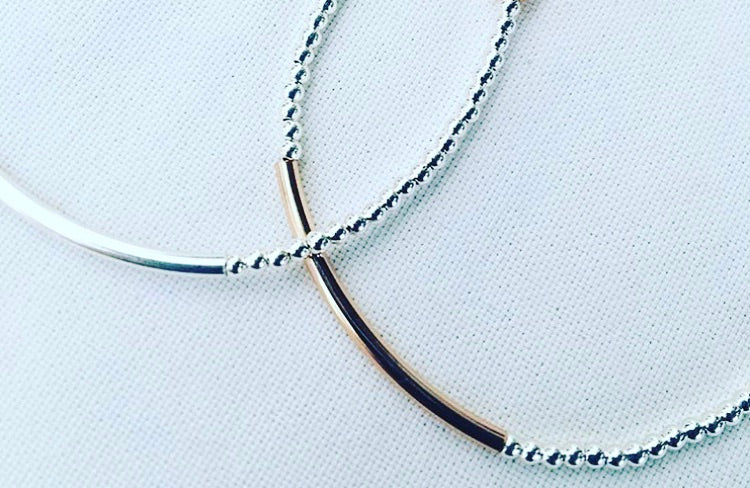 Stg.silver & Rolled Rose Gold Bar Bracelet