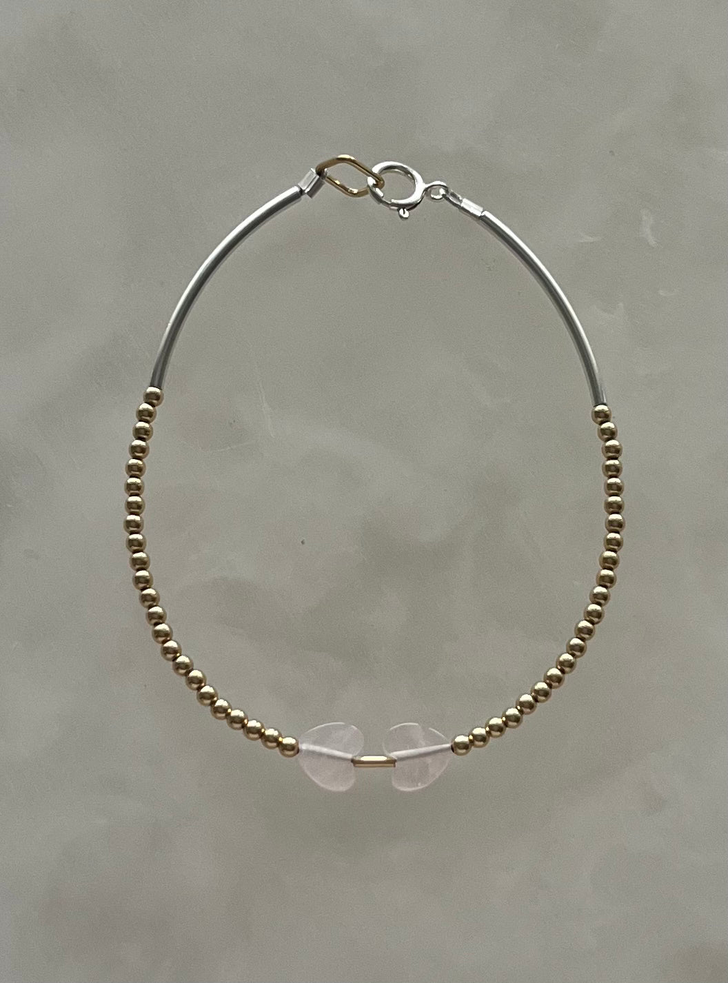 Two Hearts Gold And Silver Bracelet - Rose Quartz