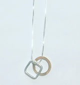 Stg. Silver Chain with Rose Gold Circle & Stg Silver Square