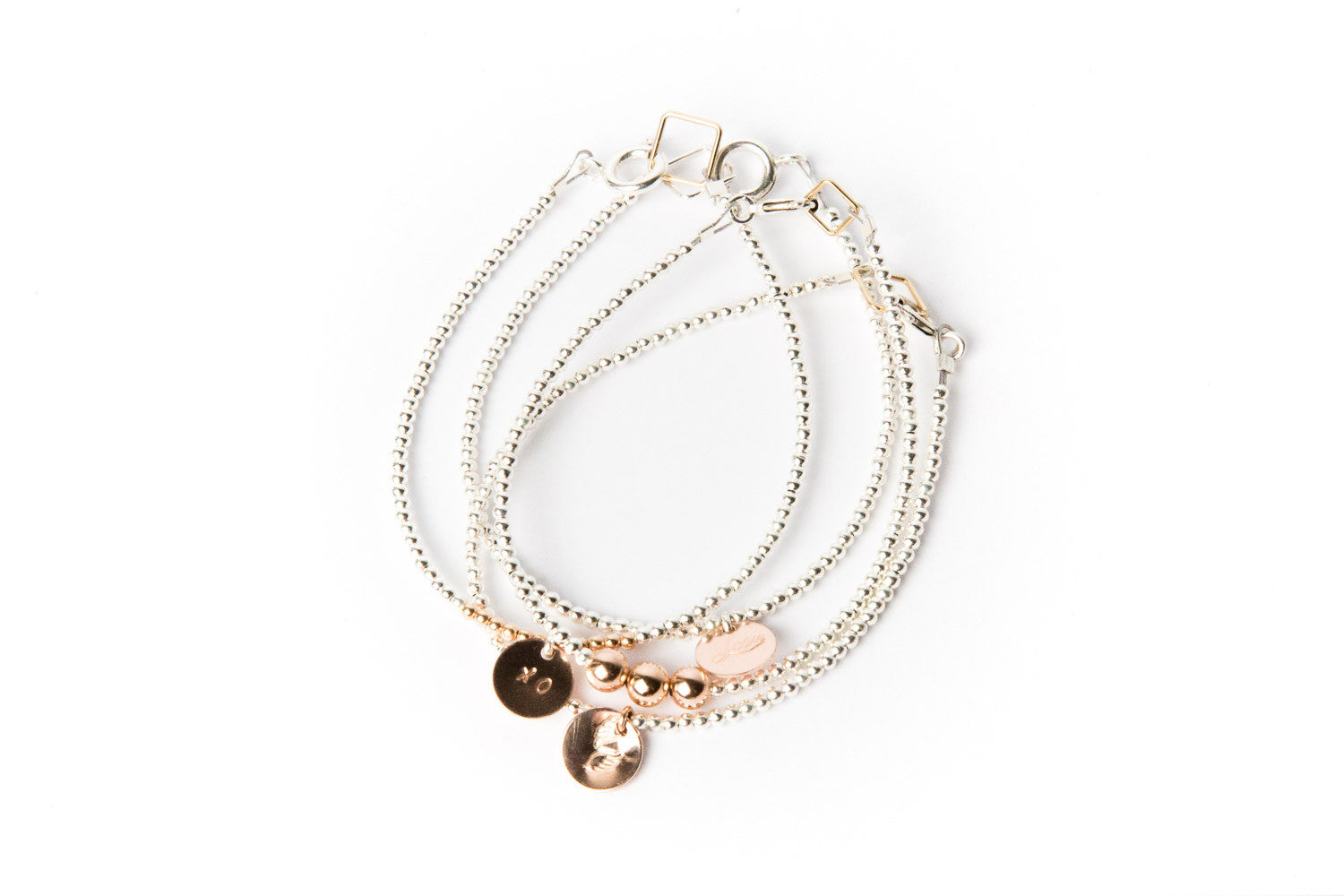 Sterling silver Rolled Gold Ball Bracelet '3 Rose Gold Balls'