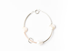 Sterling Silver Bracelet with Baroque Pearl + Silver Square charm